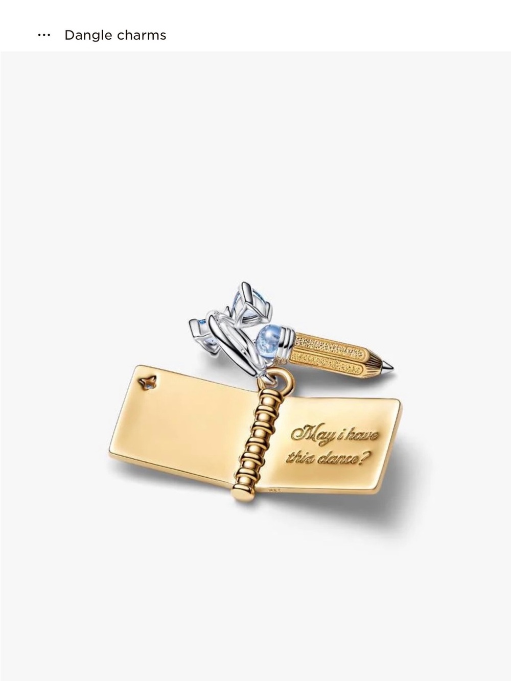 Pandora Bridgerton Gold Book & Pencil Dangle Charm . NWT